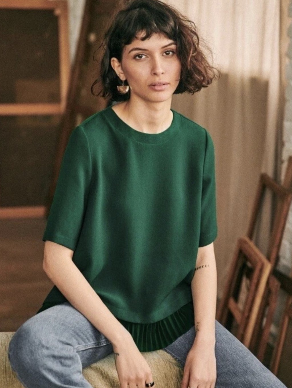 Sezane Pernille Blouse Green 36 Nwot